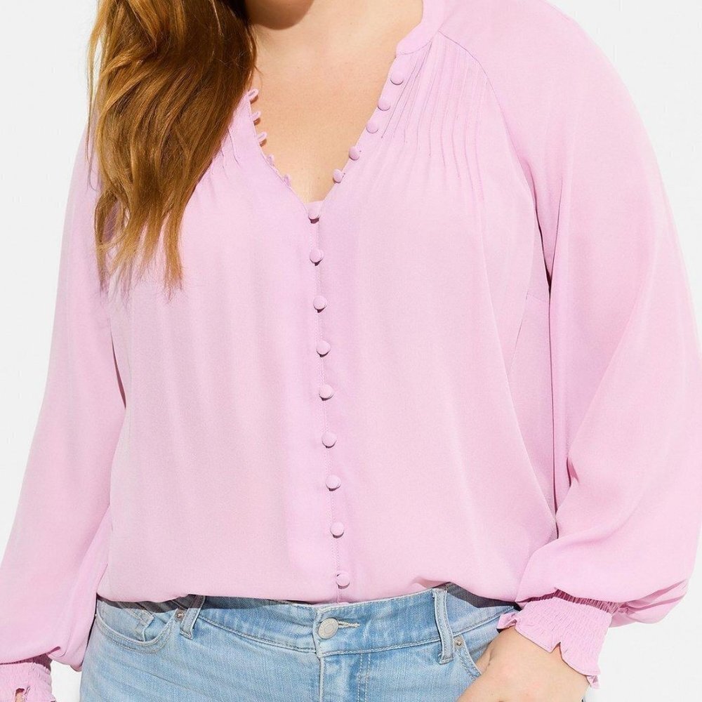 Georgette Smocked Blouson Sleeve Blouse